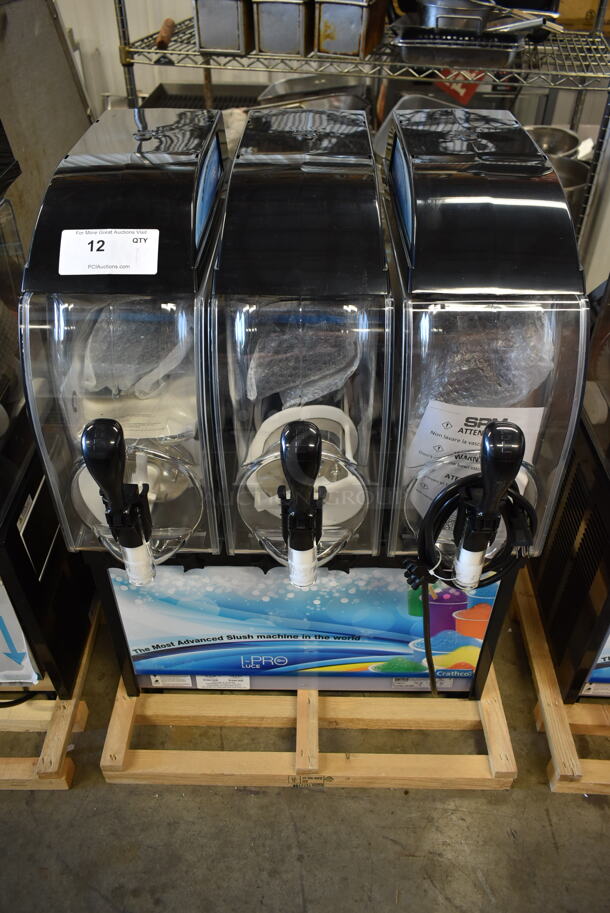 BRAND NEW! 2021 SPM I-PRO 3 E L Stainless Steel Commercial Countertop 3 Hopper Slushie Machine. 115 Volts, 1 Phase. Stock Pictures Used - Image 1 of 8