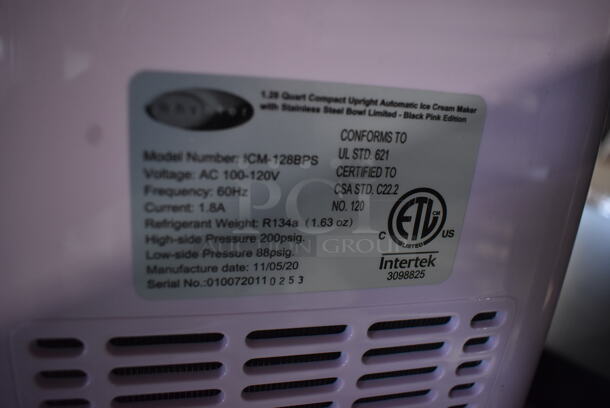 BRAND NEW SCRATCH AND DENT! Whynter ICM-128BPS 1.25 Quart Compact Upright Automatic Ice Cream Maker With Stainless Steel Bowl and Scooper In Limited Black Pink Edition. 100-120V. Tested and Working!  - Image 6 of 8