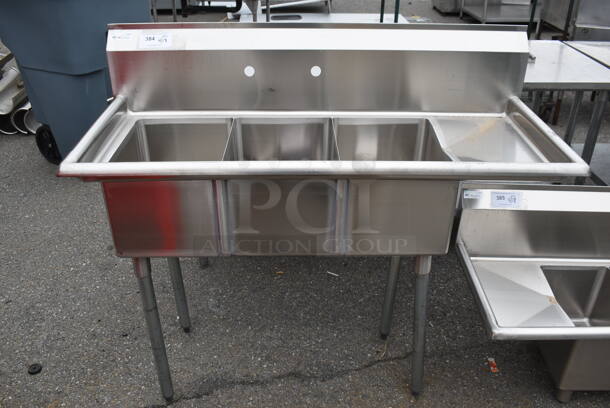 BRAND NEW SCRATCH AND DENT! KoolMore SC121610-12R3 Stainless Steel Commercial 3 Bay Sink w/ Right Side Drain Board. Bays 12x16x10. Drain Board 10x18x1 - Image 1 of 3