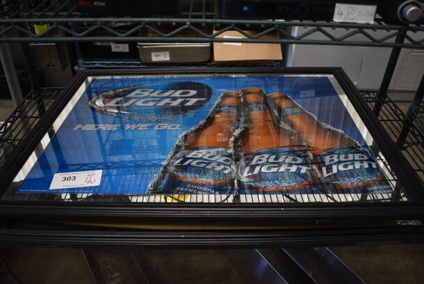 4 Various Framed Beer Signs; 2 Bud Light, Budweiser, Heineken. Includes 34.5x1x27. 4 Times Your Bid!