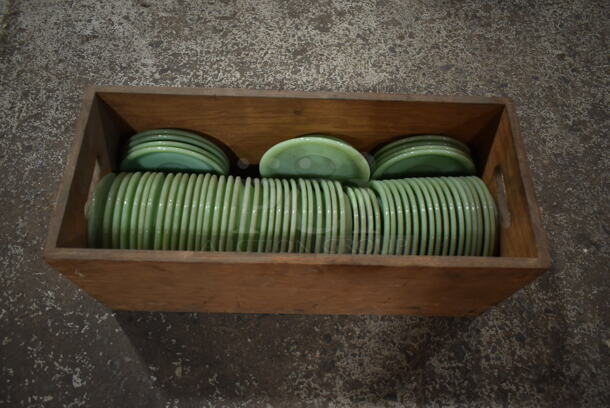 Box of 55 Green Ceramic Saucers
