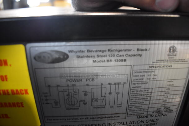BRAND NEW SCRATCH AND DENT! Whynter BR-130SB Stainless Steel Floor Style Electric Powered  Black Cabinet With Glass Door Trimmed In Stainless Steel Beverage Refrigerator And 120 Can Capacity.115V. Tested and Working!  - Image 5 of 5