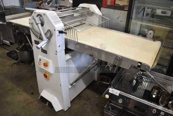 2016 Doyon A620 Metal Commercial Floor Style Reversible Dough Sheeter on Commercial Casters. 1 Phase. Tested and Powers On But Parts Do Not Move
 - Image 1 of 9