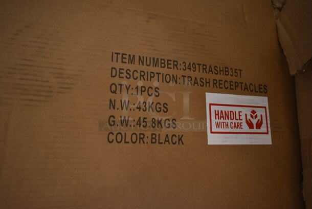 BRAND NEW SCRATCH AND DENT! Lancaster Table & Seating 349TRASHB35T Waste 35 Gallon Black Receptacle Enclosure with "THANK YOU" Swing Door - Image 2 of 2