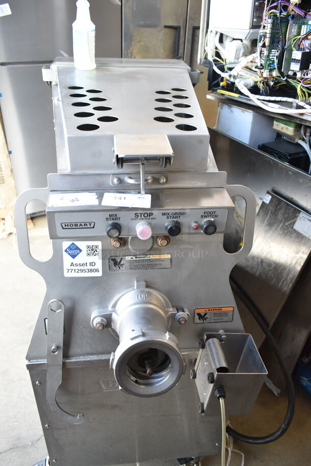 2016 Hobart MG2032 Metal Commercial Floor Style Electric Powered Meat Mixer Grinder w/ Foot Pedal on Commercial Casters. 208 Volts, 3 Phase. Tested and Working! - Image 3 of 10