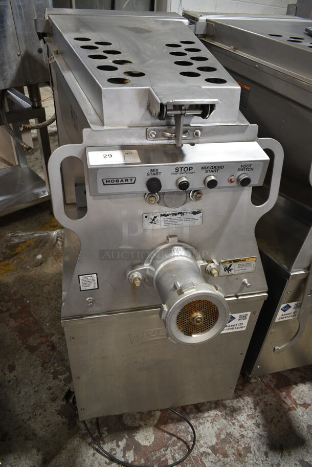 Hobart MG2032 Metal Commercial Floor Style Electric Powered Meat Mixer Grinder on Commercial Casters. 208 Volts, 3 Phase. Tested and Working!