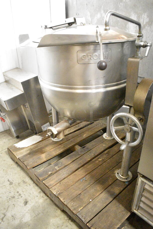 Groen DT-40 Stainless Steel Commercial Floor Style Direct Steam Powered 40 Gallon Steam Kettle.  - Image 1 of 6