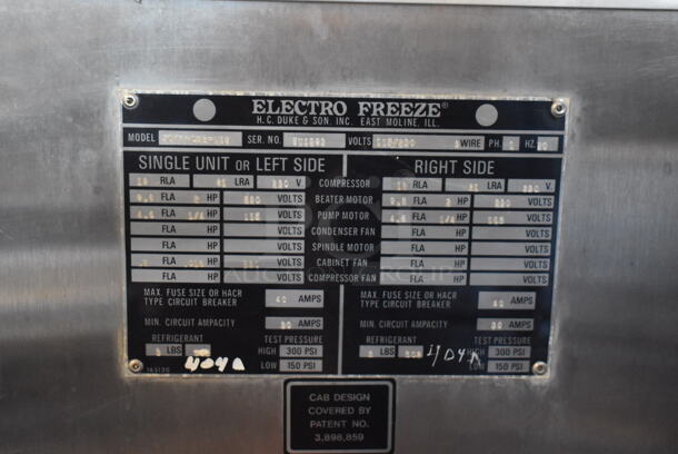 Electro Freeze 30TA-GAB-SS Stainless Steel Commercial Floor Style 2 Flavor w/ Twist Soft Serve Ice Cream Machine on Commercial Casters. 208/230 Volts, 1 Phase. 26x38x68 - Image 8 of 9