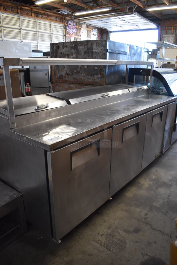 2015 True TPP-93 Stainless Steel Commercial Pizza Prep Table w/ Over Shelf on Commercial Casters. 115 Volts, 1 Phase. 93x33x55. Tested and Working!