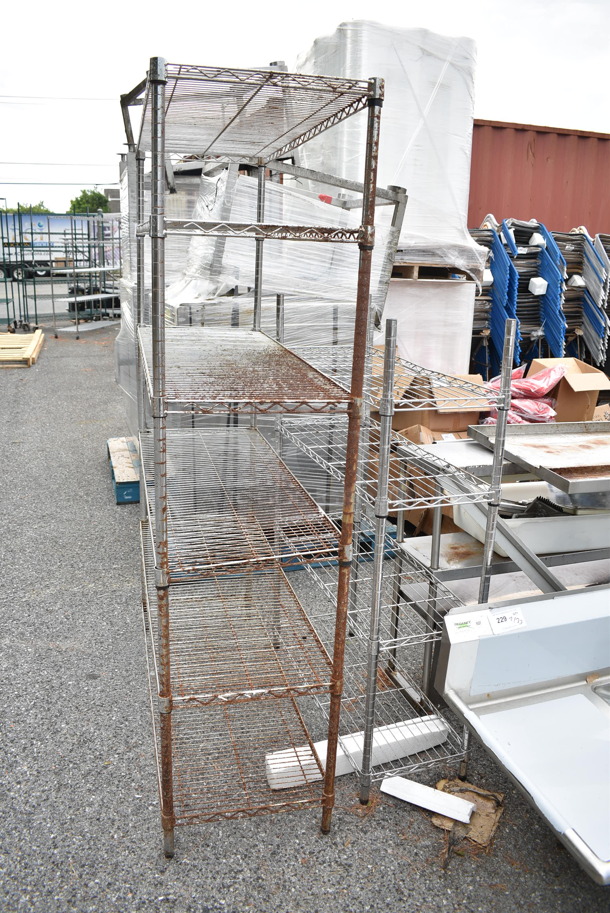 2 Chrome Finish Wire Shelving Units. 6 Tier and 4 Tier. 48x18x72.5, 36x14x55.5. 2 Times Your Bid! BUYER MUST DISMANTLE. PCI CANNOT DISMANTLE FOR SHIPPING. PLEASE CONSIDER FREIGHT CHARGES. - Image 1 of 5