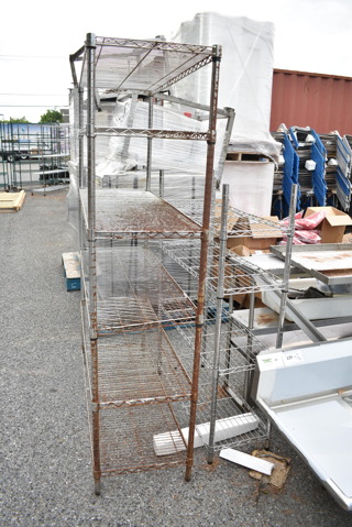 2 Chrome Finish Wire Shelving Units. 6 Tier and 4 Tier. 48x18x72.5, 36x14x55.5. 2 Times Your Bid! BUYER MUST DISMANTLE. PCI CANNOT DISMANTLE FOR SHIPPING. PLEASE CONSIDER FREIGHT CHARGES.