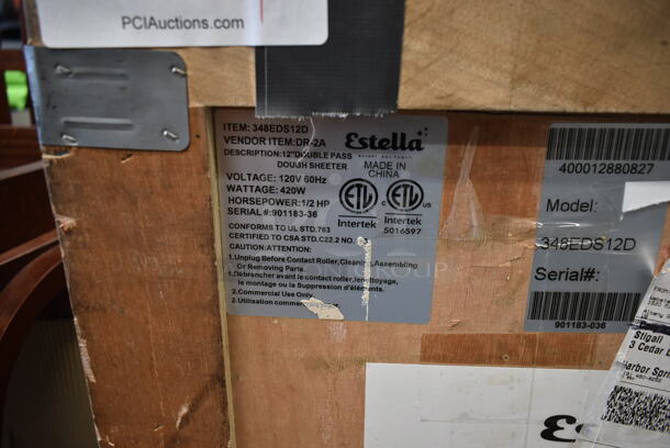 BRAND NEW SCRATCH AND DENT! Estella 348EDS12D Stainless Steel Commercial Countertop 12" Double Pass Dough Sheeter. Stock Picture Used as Gallery. 120 Volts, 1 Phase. Tested and Working! - Image 5 of 10