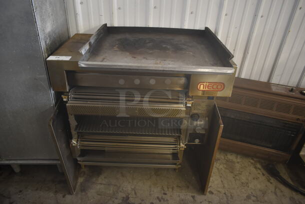 Nieco 242 E Stainless Steel Commercial Countertop Electric Powered BroilVection Conveyor Charbroiled Burger Grill. 120/208 Volts, 3 Phase.