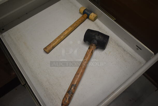 Tan Metal 2 Door Cabinet w/ Contents Including Panasonic Commercial Electric Stapler and Tools on Commercial Casters. - Image 12 of 12