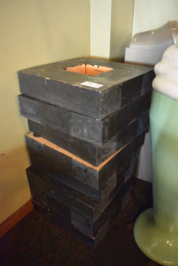 ALL ONE MONEY! Lot of 8 Black Wooden Stands. BUYER MUST REMOVE. 24x24x5.5. (Susquehanna Ale House)