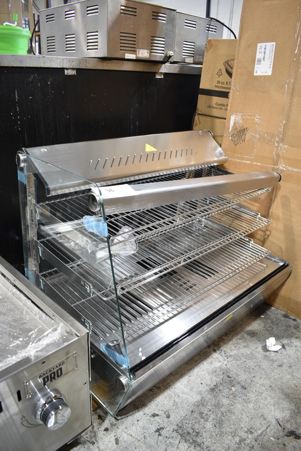 BRAND NEW SCRATCH AND DENT! ServIt 423HDM36SA Stainless Steel Self / Full Service 3 Shelf Countertop Heated Display Case with Sliding Doors. See Pictures for Damage. 120 Volts, 1 Phase. Tested and Working! - Image 3 of 7