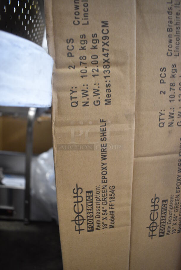 ALL ONE MONEY! Lot of 4 BRAND NEW IN BOX! Focus Green Finish Wire Shelves. 54x18x1.5 - Image 3 of 3