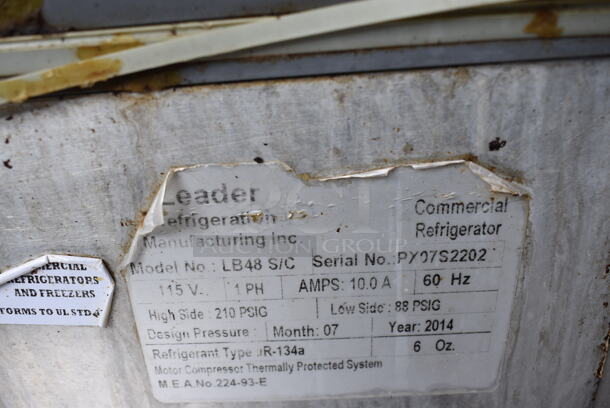 2014 Leader Model LB48 S/C Stainless Steel Commercial 2 Drawer Chef Base on Commercial Casters. 115 Volts, 1 Phase. 40x32x26. Tested and Powers On But Temps at 50 Degrees - Image 5 of 6