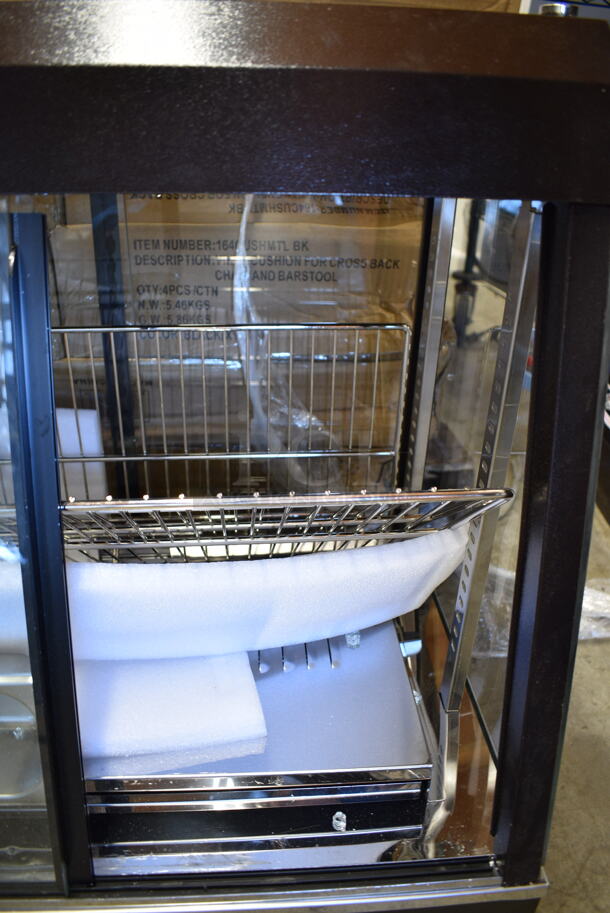 BRAND NEW SCRATCH AND DENT! 2023 Avantco 177HDC26 Metal Commercial 26" Self/Full Service 3 Shelf Countertop Heated Display Case with Sliding Doors. See Pictures For Broken Front Glass. 120 Volts, 1 Phase. Tested and Working! - Image 5 of 8