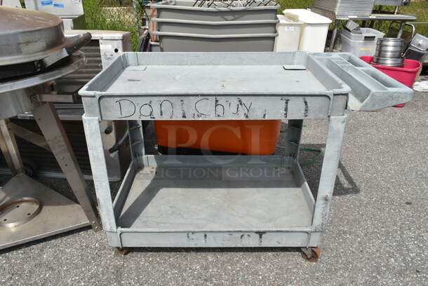 Gray Poly 2 Tier Cart on Commercial Casters.  - Image 1 of 1