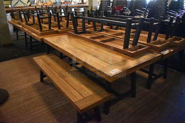 3 Wooden Tables w/ 2 Wooden Benches. BUYER MUST REMOVE. 71x35.5x28, 63x15x18. 3 Times Your Bid! (Susquehanna Ale House) - Image 2 of 4