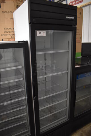 Habco SE18 Metal Commercial Single Door Reach In Cooler Merchandiser w/ Poly Coated Racks. 115 Volts, 1 Phase. 24x24x78. Tested and Working!