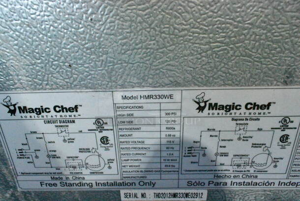 Magic Chef HMR330WE Mini Cooler. 115 Volts, 1 Phase. Tested and Powers On But Does Not Get Cold - Image 5 of 5