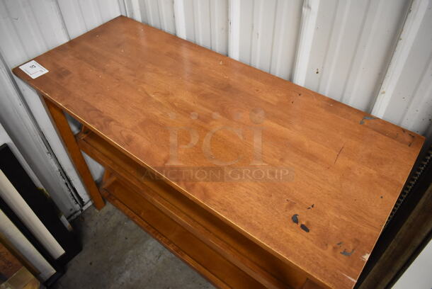 Wooden Table w/ 2 Under Shelves. 42x17.5x30 - Image 2 of 4
