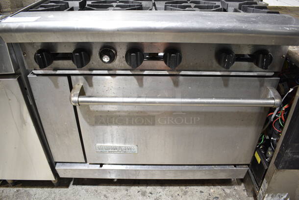 American Range Stainless Steel Commercial Natural Gas Powered 6 Burner Range w/ Oven and Back Splash. - Image 3 of 7