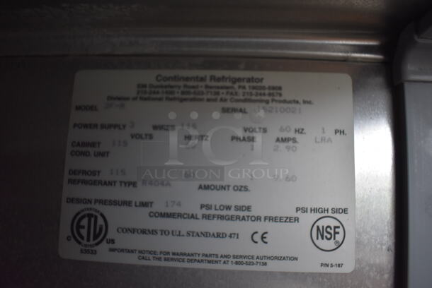 Continental 3F-R Stainless Steel Commercial 3 Door Reach In Freezer w/ Racks. Does Not Have Compressor. Goes GREAT w/ Lot 378! 115 Volts, 1 Phase. 78x36x78 - Image 8 of 8