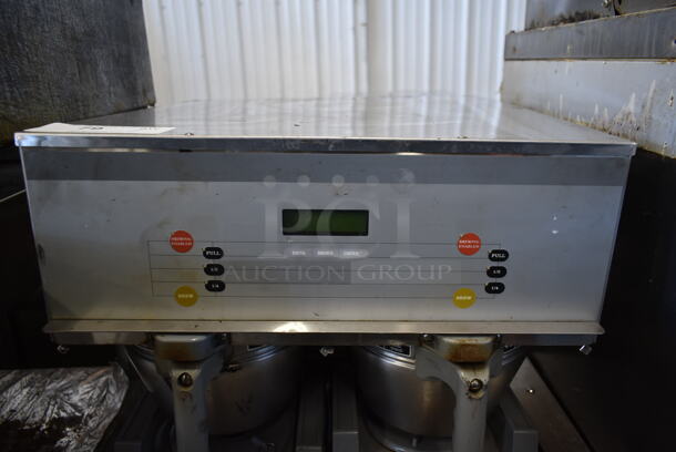 2015 Bunn DUAL SH DBC Stainless Steel Commercial Countertop Double Coffee Machine w/ Hot Water Dispenser, 2 Coffee Servers and 2 Metal Brew Baskets. 120/208 Volts, 1 Phase.  - Image 2 of 10