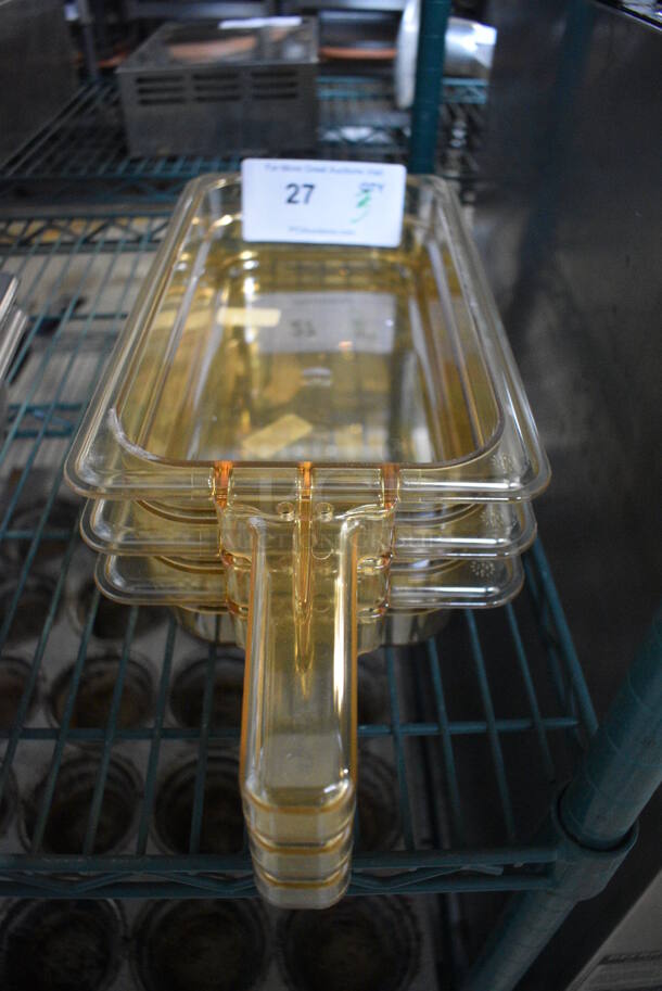 3 Amber Colored Poly 1/3 Size Drop In Bins w/ Handle. 1/3x2. 3 Times Your Bid! - Image 1 of 3