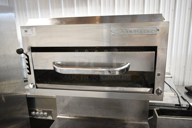 Southbend Platinum P36D-GRAD Stainless Steel Commercial Natural Gas Powered Single Burner Range w/ Salamander Cheese Melter and Oven on Commercial Casters.  - Image 2 of 11