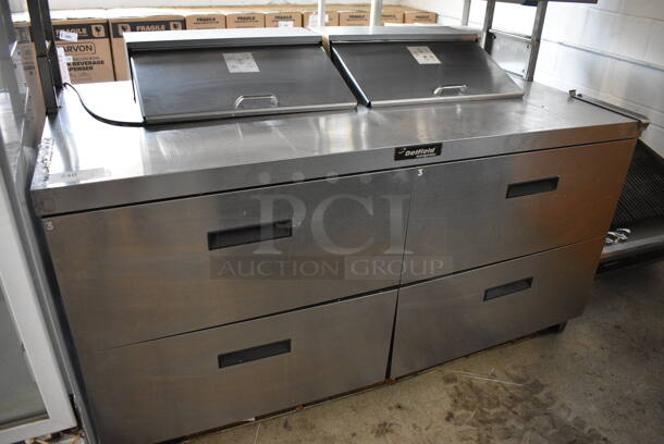 Delfield Stainless Steel Commercial Prep Table w/ 4 Drawers and Over Shelf on Commercial Casters. 115 Volts, 1 Phase. 65x32x55. Tested and Working! - Image 3 of 7