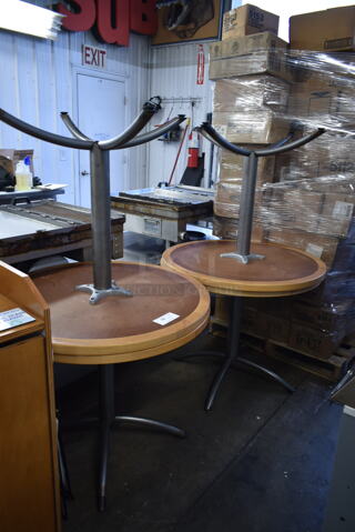 4 Round Wood Pattern Dining Tables on Metal Legs. 4 Times Your Bid!