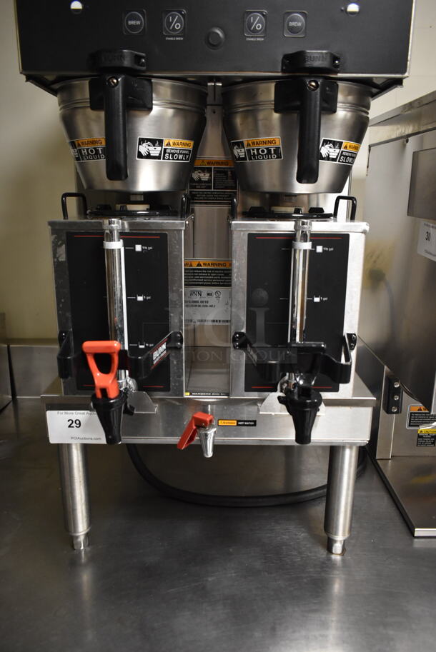 2012 Bunn DUAL GPR DBC Stainless Steel Commercial Countertop Double Coffee Machine w/ Hot Water Dispenser, 2 Metal Coffee Satellites and 2 Metal Brew Baskets. 120/208-240 Volts, 1 Phase. Tested and Working! (ice room) - Image 4 of 8