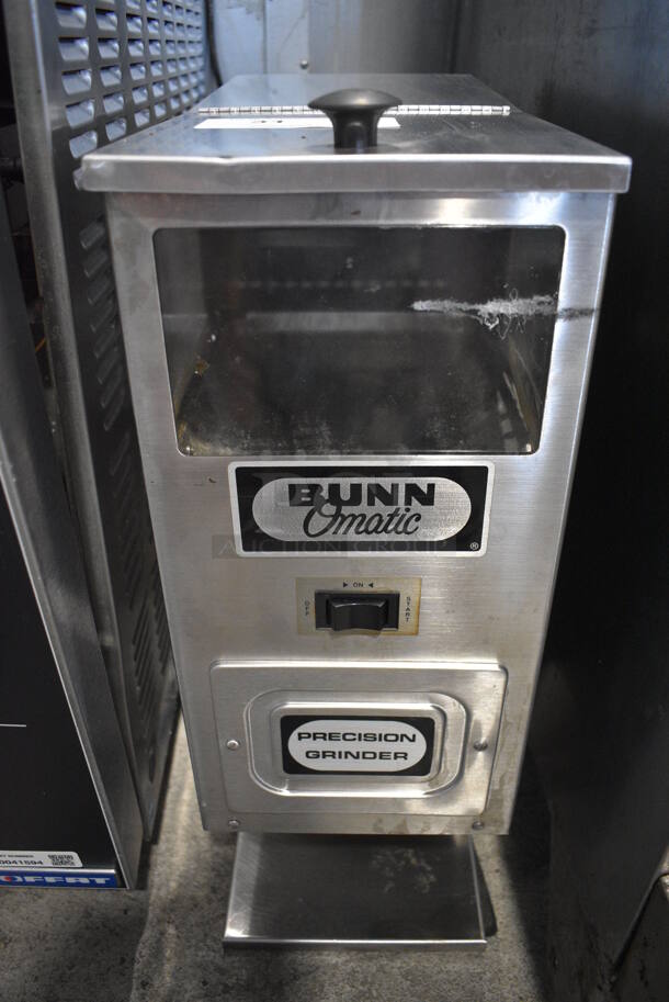 Bunn Model G-9 Stainless Steel Commercial Countertop Coffee Bean Grinder. 120 Volts, 1 Phase. 8x18x23. Tested and Powers On But Parts Do Not Move