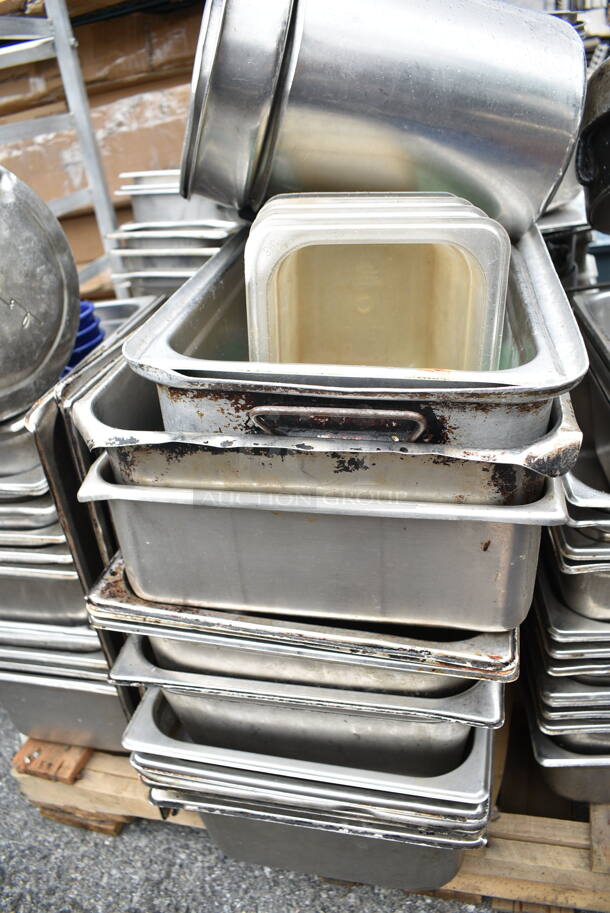 ALL ONE MONEY! PALLET LOT of Various Metal Items Including Drop In Bins, Stock Pots, Colander, Cylindrical Drop In Bins - Image 4 of 12