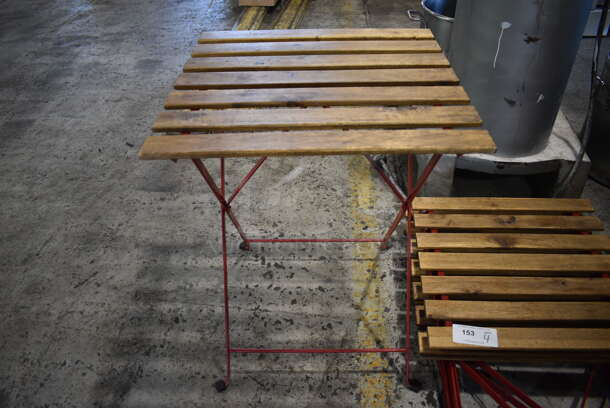 4 Wooden Plank Tabletops on Red Metal Frame. 22x21x28. 4 Times Your Bid!