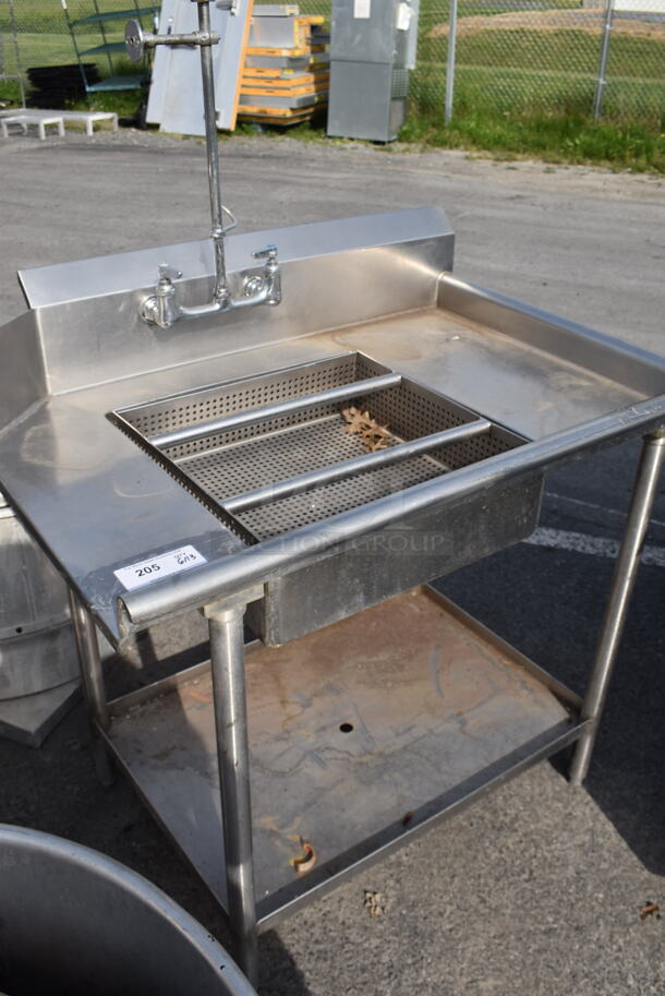 Stainless Steel Dirty Dishwasher Table w/ Strainer and Undershelf and Faucet - Image 2 of 5