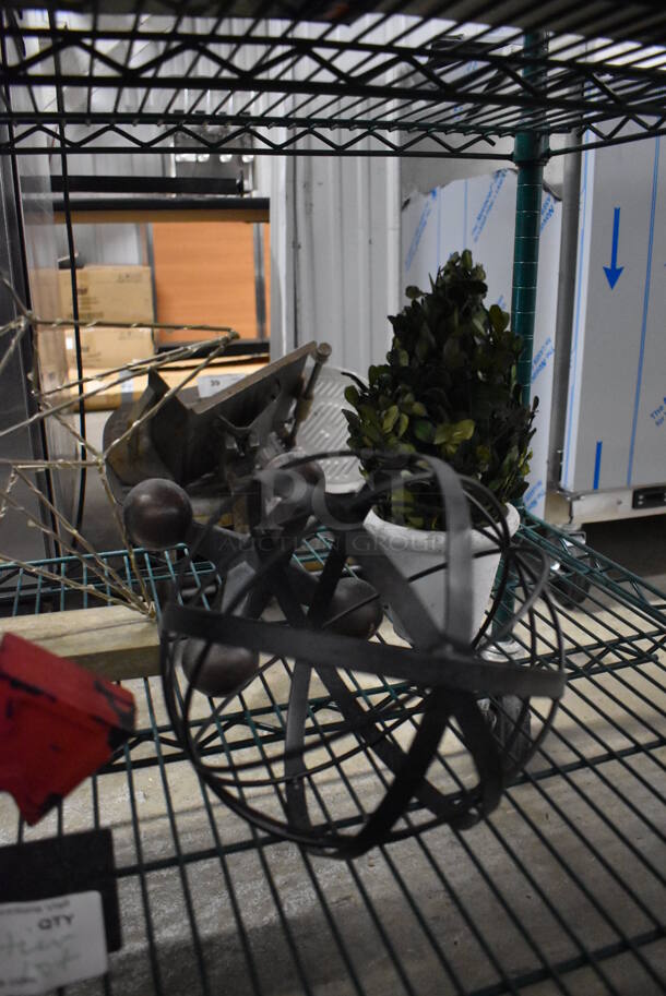 ALL ONE MONEY! Tier Lot of Various Items Including Globe, Metal Arrow, Metal Star Frame and Fake Plant - Image 3 of 4