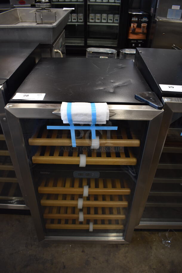 BRAND NEW SCRATCH AND DENT! Danby DWC283BLS-1 Commercial Stainless Steel Wine Cooler With Glass Door, Wood Shelves and Black Cabinet. 115V. Tested And Working!  - Image 1 of 7