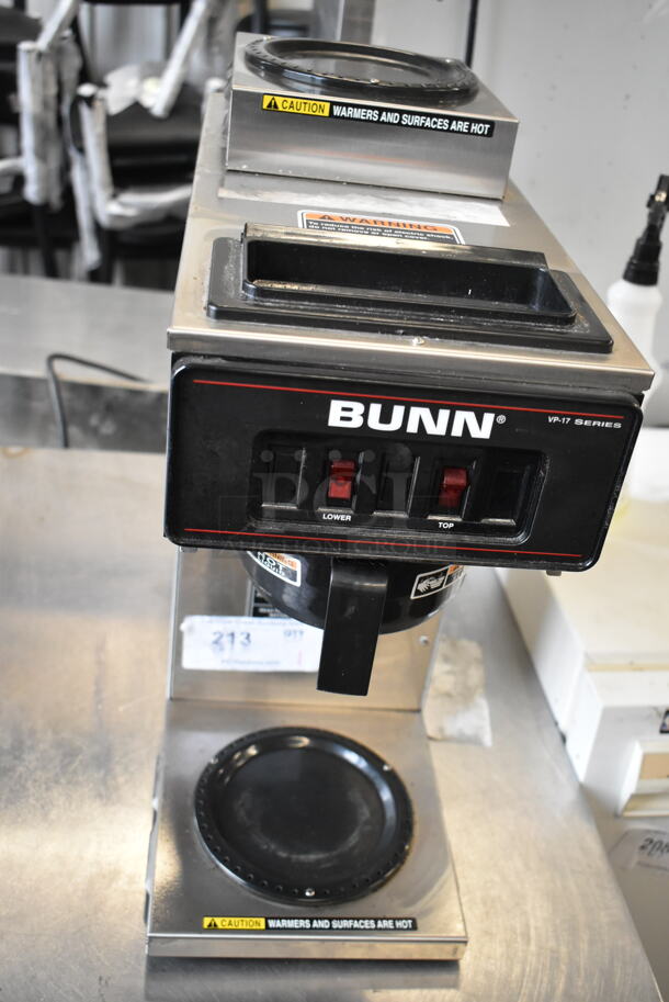 2022 Bunn VP17-2 Stainless Steel Commercial Countertop 2 Burner Coffee Machine w/ Poly Brew Basket. 120 Volts, 1 Phase. 