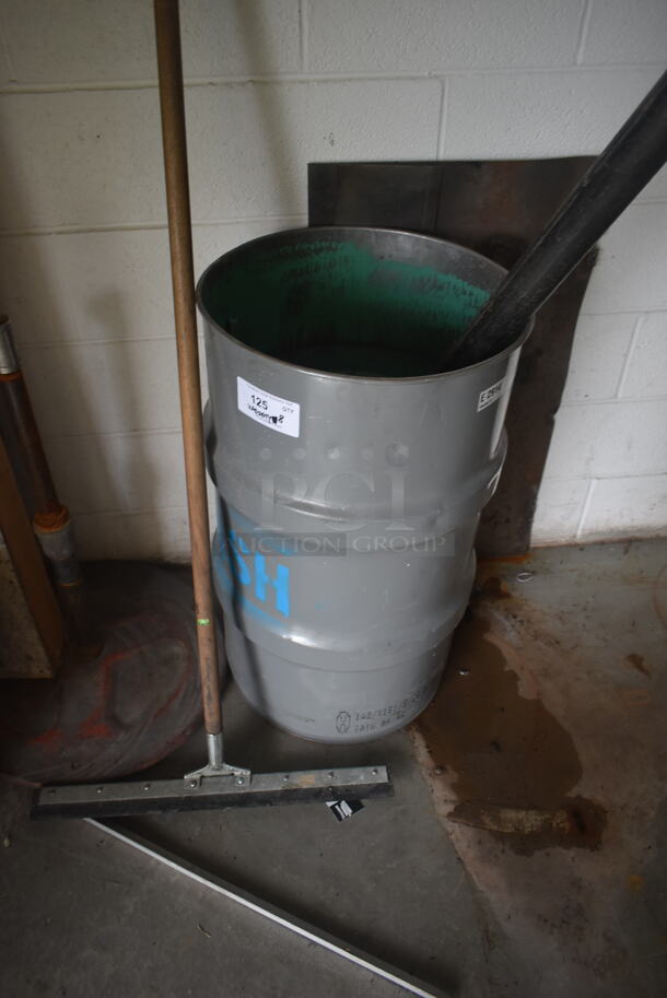 ALL ONE MONEY! Lot of Various Items Including Gray Barrel, Squeegee and Tire. BUYER MUST REMOVE. - Image 3 of 4