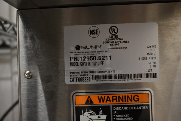 BRAND NEW SCRATCH AND DENT! 2023 Bunn 12950.0211 CWTF15 Stainless Steel Commercial Countertop 12 Cup Automatic Coffee Brewer with Upper & Lower Warmers and Hot Water Faucet. 120 Volts, 1 Phase. - Image 6 of 7