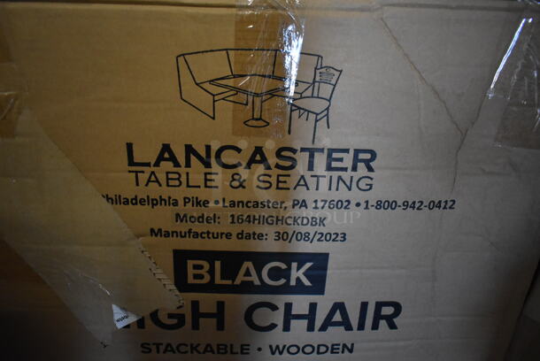 BRAND NEW SCRATCH AND DENT! Lancaster Table & Seating 164HIGHCKDBK Unassembled Standard Height Wooden High Chair with Black Finish - Image 3 of 6
