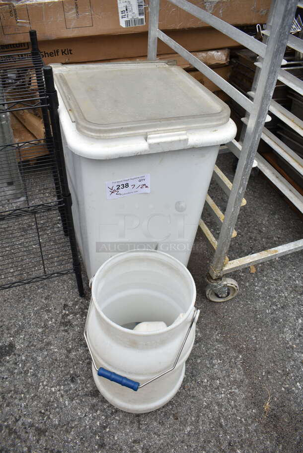 White Poly Ingredient Bin w/ White Poly Ice Bucket.  - Image 1 of 5