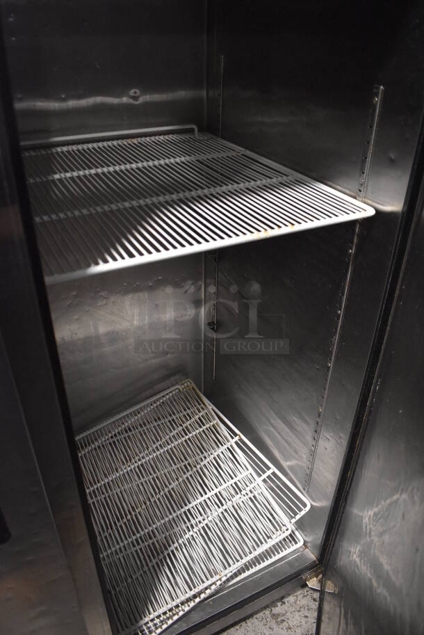 2015 Migali C-2F Stainless Steel Commercial 2 Door Reach In Cooler w/ Poly Coated Racks on Commercial Casters. 115 Volts, 1 Phase. 51x31.5x82.5. Tested and Working! - Image 6 of 7