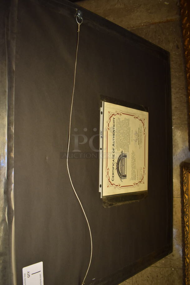 Framed Collage of 5 Autographed James Bonds Actors Including Sean Connery, Roger Moore, Timothy Dalton, Pierce Brosnan, and George Lazenby. Certificate of Authenticity is Attached To Back of Frame. - Image 8 of 9