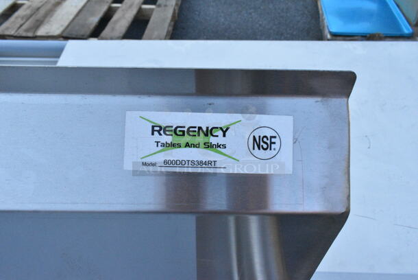 BRAND NEW SCRATCH AND DENT! Regency 600DDTS384RT 16-Gauge 7' Soiled / Dirty Dish Table with 3-Compartment Sink - 16" x 20" x 14" Bowls - Right Drainboard. No Legs.  - Image 8 of 8